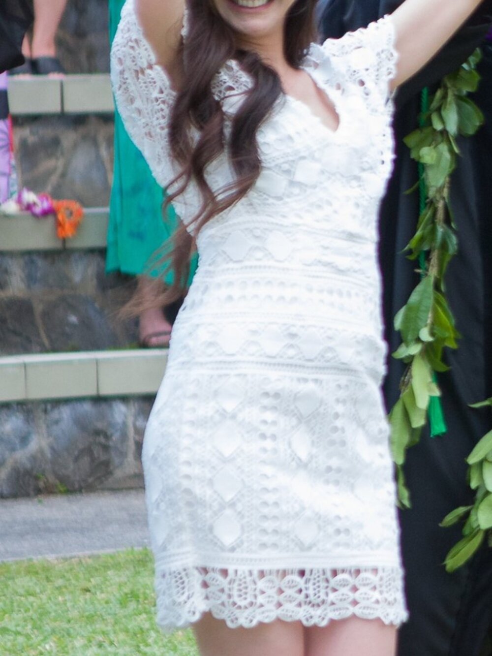 white lace overlay short sleeve mini dress